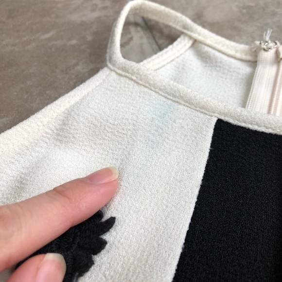 Sugar Lips Ivory & Black Flower Applique Peplum Tank Top Blouse - Picture 4 of 7